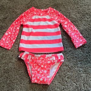 Coral/Orange Stripe and Floral Rash Guard 2 Piece-Price as Marked-No offers